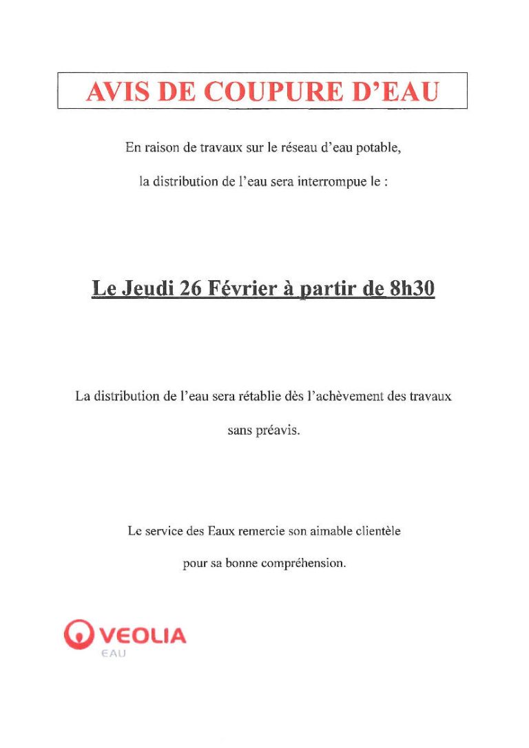 Avis de coupure d&rsquo;eau
